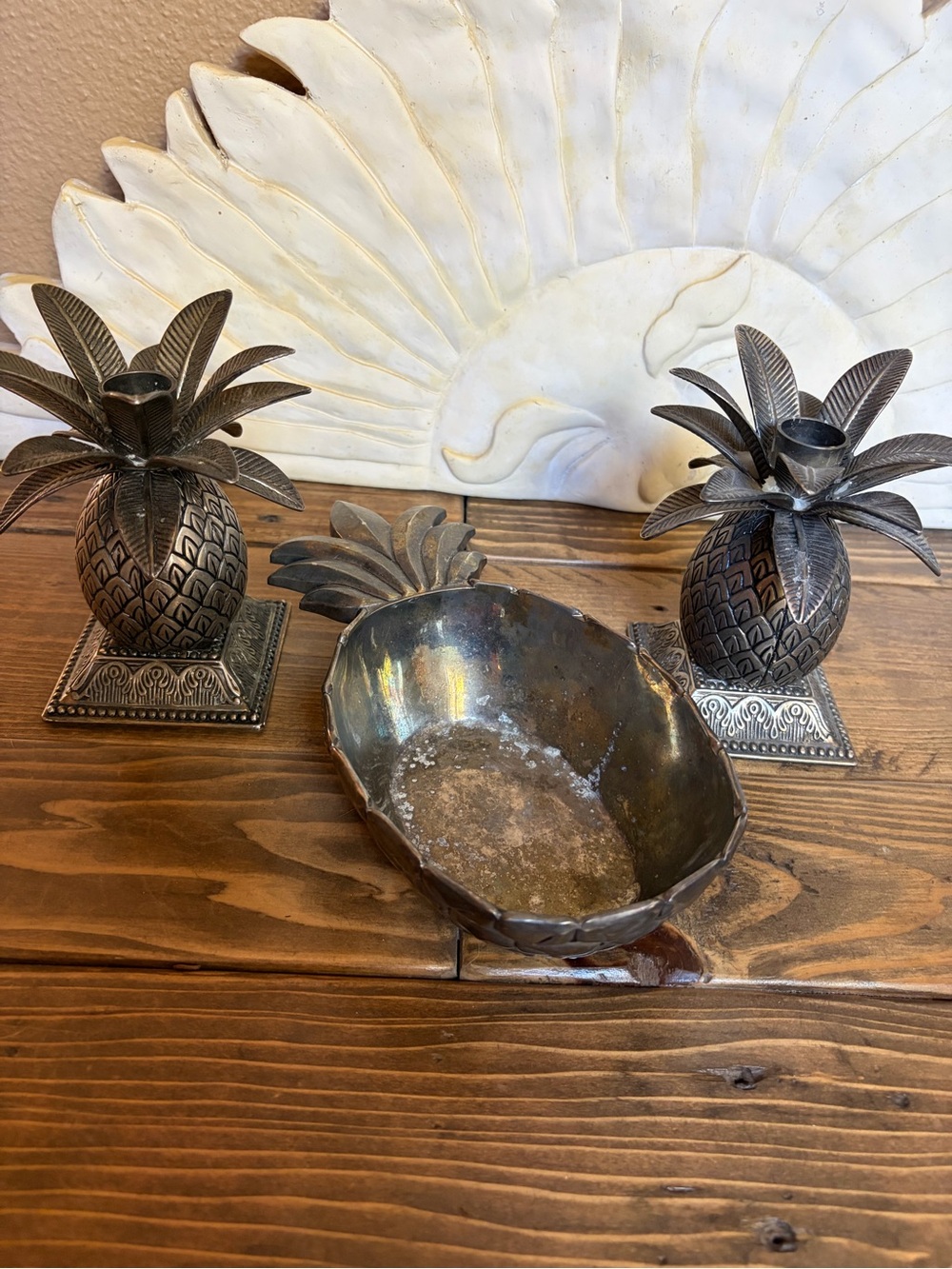 Vintage Godinger Pewter Pineapple Decorative Bowl and 2 Candle Holders